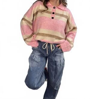 NEW &MERCI sutton striped rugby sweater in pink bronze